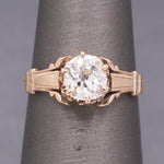 Antique Victorian 1.10ct Old Mine Cut Diamond Solitaire Ring in 10k Rose Gold