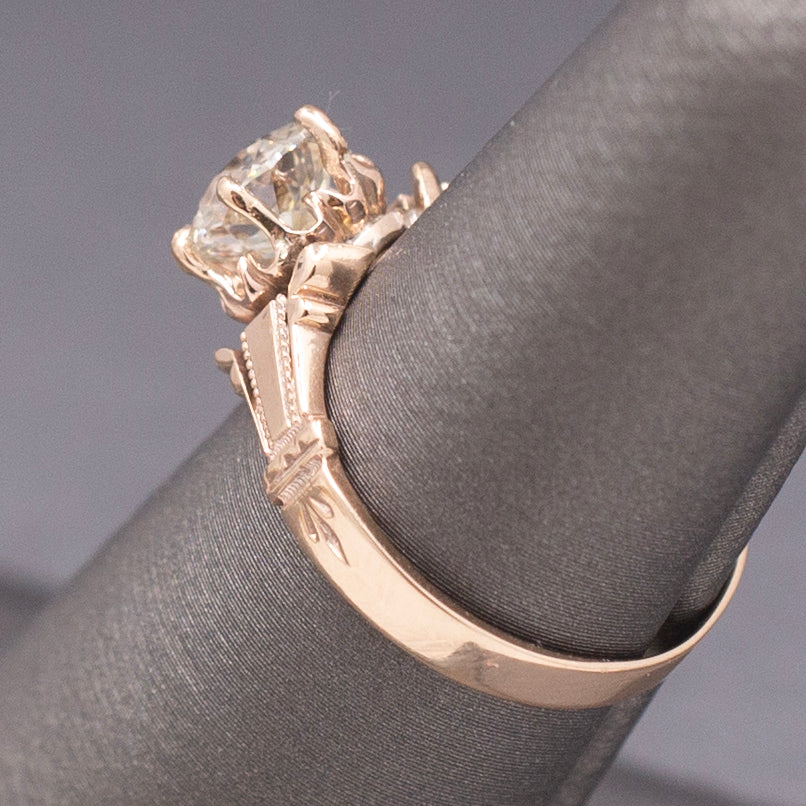 Antique Victorian 1.10ct Old Mine Cut Diamond Solitaire Ring in 10k Rose Gold