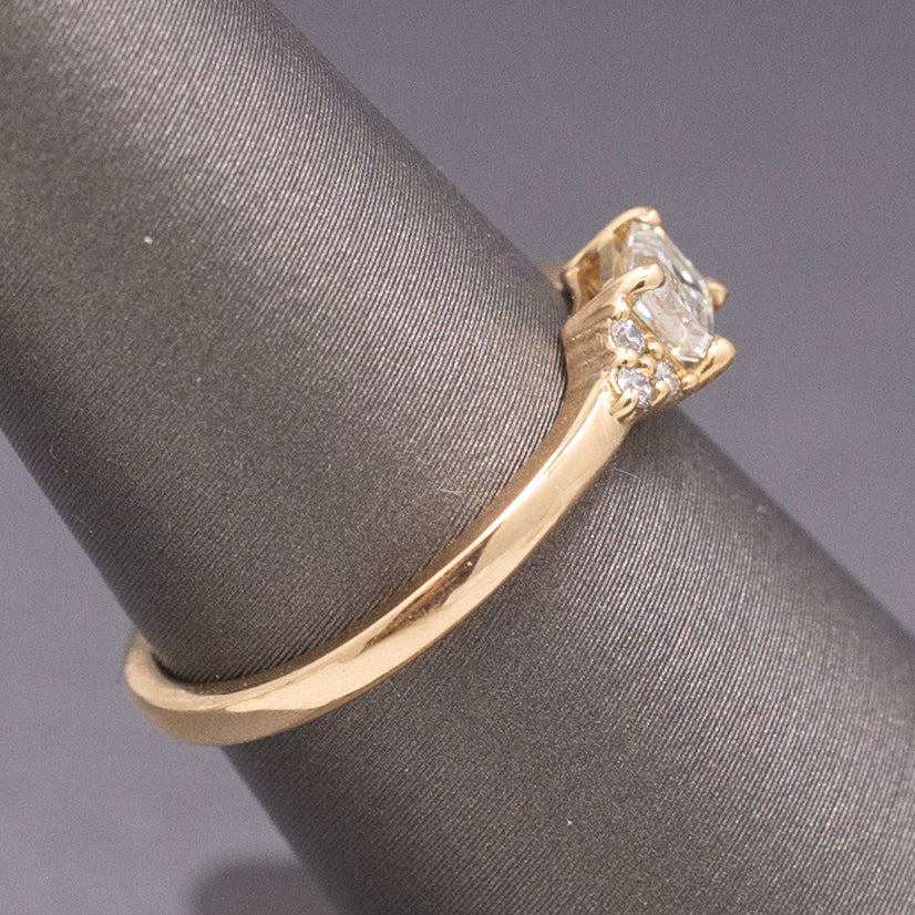 Handcrafted Delicate Dainty Petite Emerald Cut Diamond Ring in 14k Yellow Gold