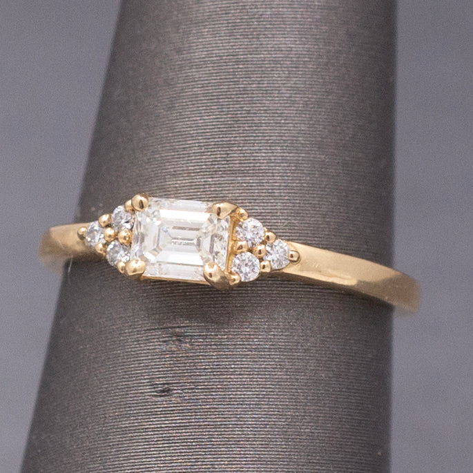 Handcrafted Delicate Dainty Petite Emerald Cut Diamond Ring in 14k Yellow Gold