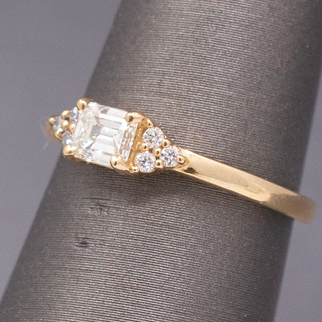 Handcrafted Delicate Dainty Petite Emerald Cut Diamond Ring in 14k Yellow Gold