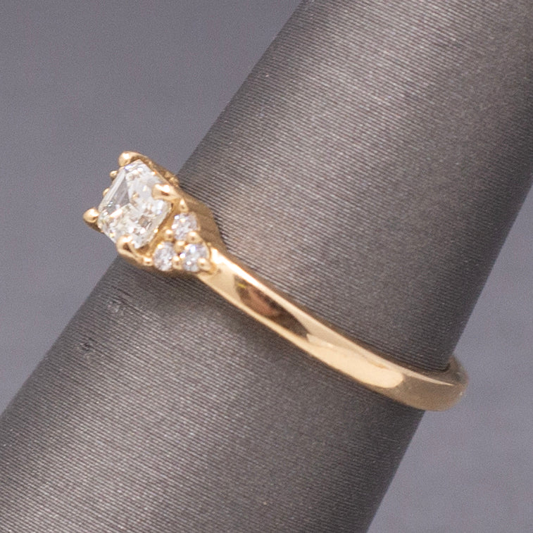 Handcrafted Delicate Dainty Petite Emerald Cut Diamond Ring in 14k Yellow Gold