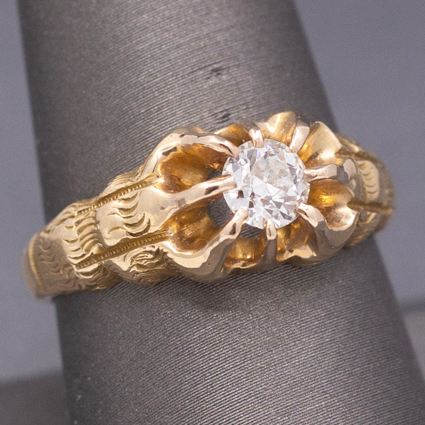 Antique Victorian Old European Cut Diamond Belcher Set Ring in 14k Yellow Gold