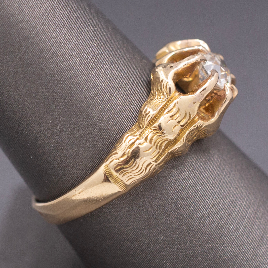 Antique Victorian Old European Cut Diamond Belcher Set Ring in 14k Yellow Gold