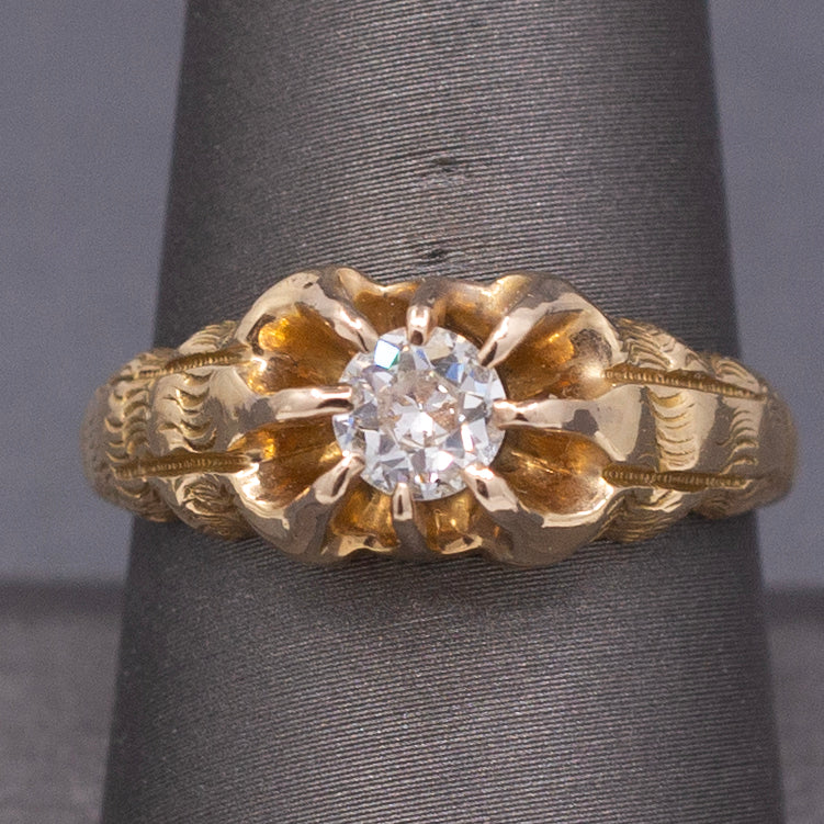 Antique Victorian Old European Cut Diamond Belcher Set Ring in 14k Yellow Gold