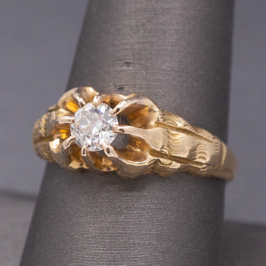 Antique Victorian Old European Cut Diamond Belcher Set Ring in 14k Yellow Gold