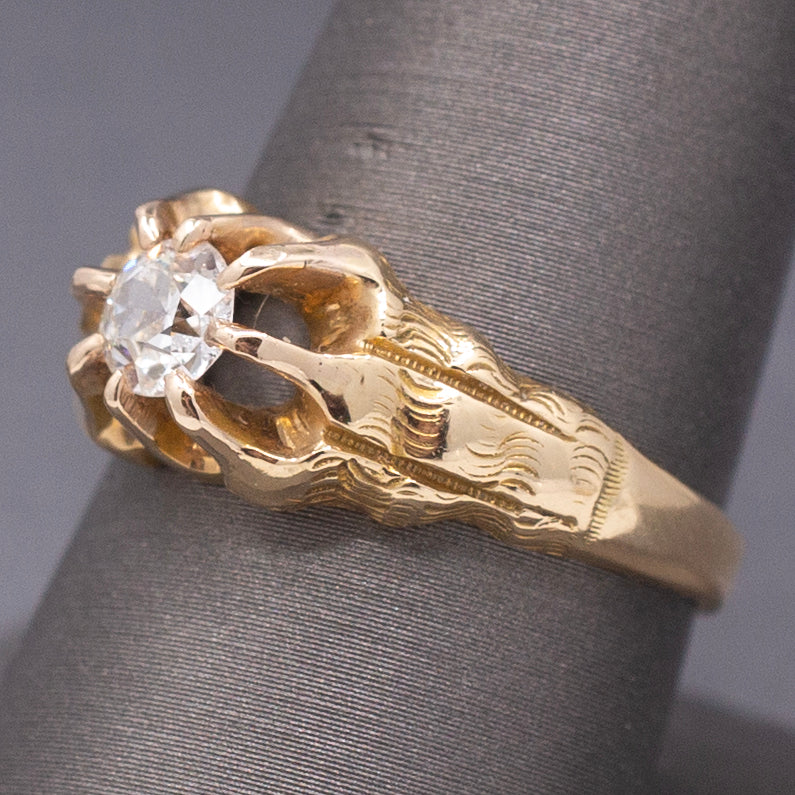 Antique Victorian Old European Cut Diamond Belcher Set Ring in 14k Yellow Gold