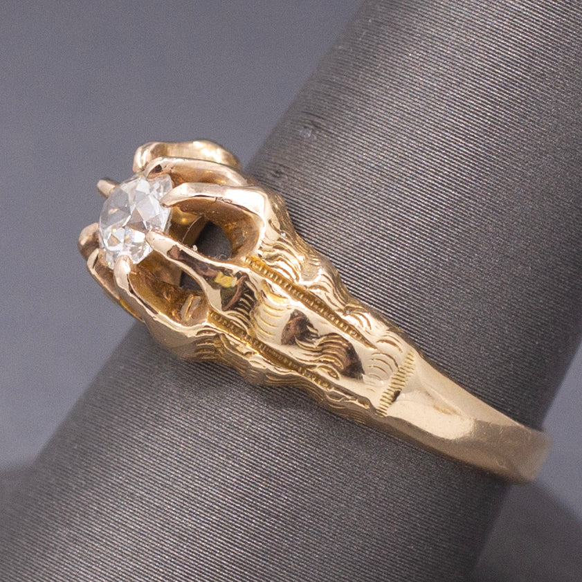 Antique Victorian Old European Cut Diamond Belcher Set Ring in 14k Yellow Gold
