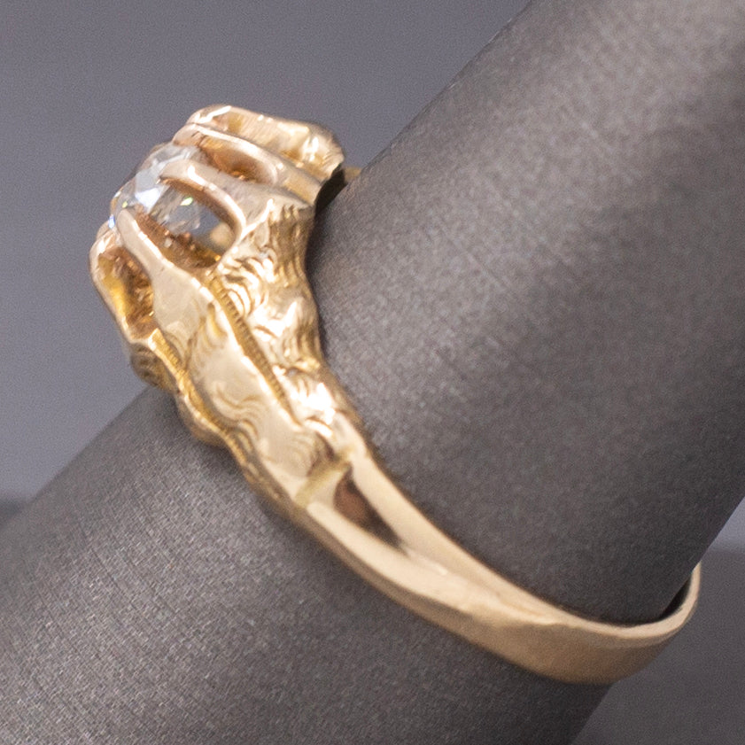 Antique Victorian Old European Cut Diamond Belcher Set Ring in 14k Yellow Gold