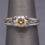 Fancy Champagne Brown Diamond Solitaire in Platinum with Hand Engraved Ring