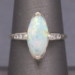 Late Art Deco Colorful Australian Opal and Diamond Ring in White Gold