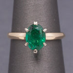 Vivid Sparkling Natural Oval Cut Emerald Solitaire Ring in 14k Yellow Gold