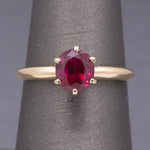 Rich Red Natural Ruby Solitaire Ring in 14k Yellow Gold