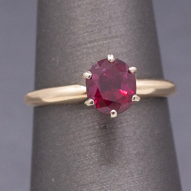Rich Red Natural Ruby Solitaire Ring in 14k Yellow Gold