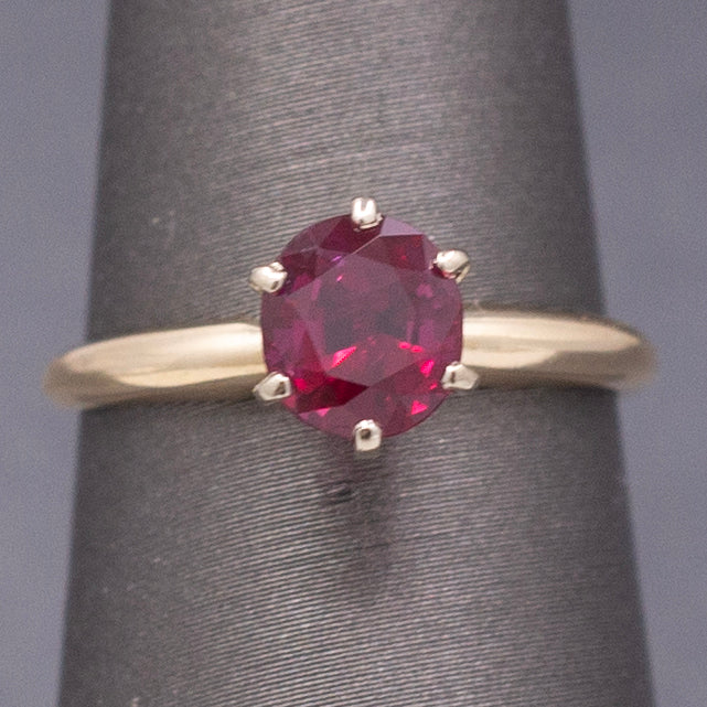 Rich Red Natural Ruby Solitaire Ring in 14k Yellow Gold