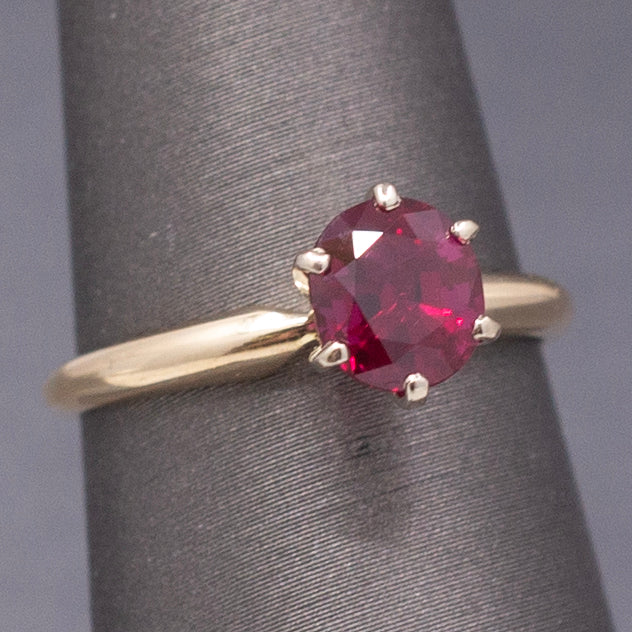 Rich Red Natural Ruby Solitaire Ring in 14k Yellow Gold