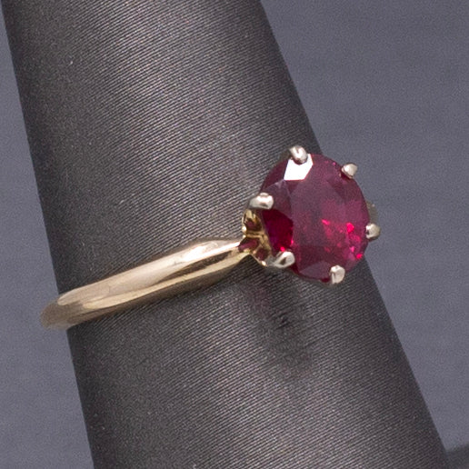 Rich Red Natural Ruby Solitaire Ring in 14k Yellow Gold