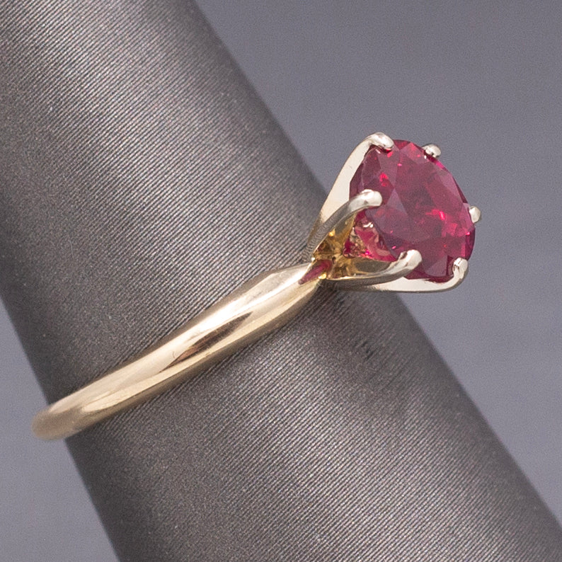 Rich Red Natural Ruby Solitaire Ring in 14k Yellow Gold