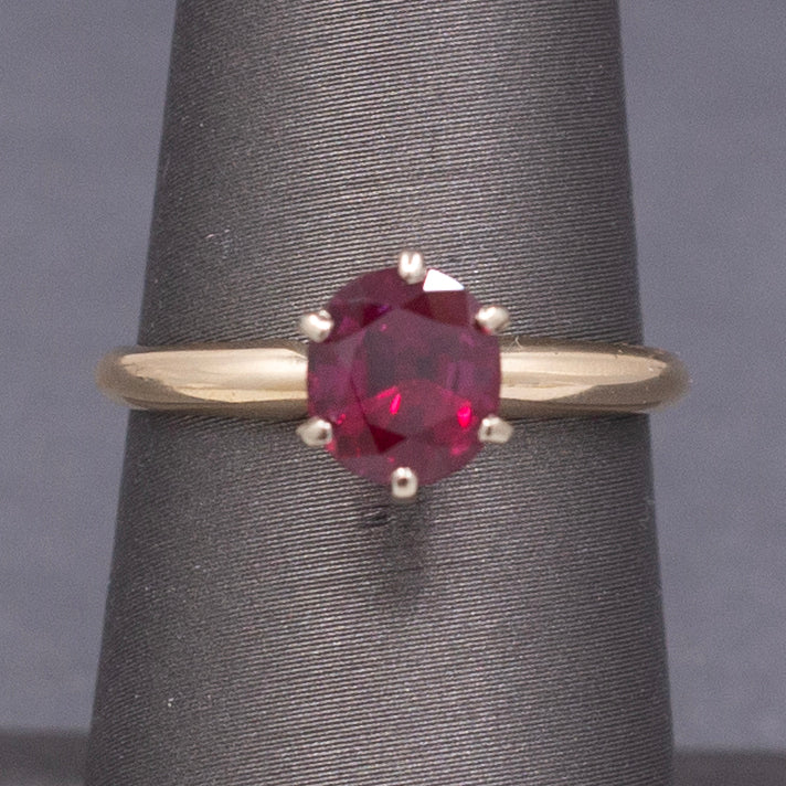 Rich Red Natural Ruby Solitaire Ring in 14k Yellow Gold
