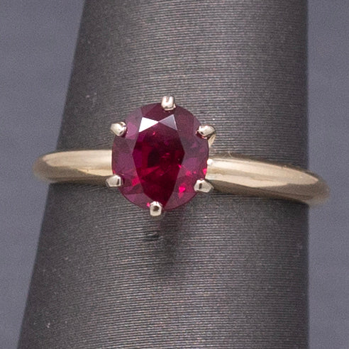 Rich Red Natural Ruby Solitaire Ring in 14k Yellow Gold
