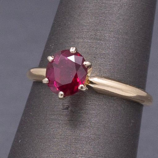 Rich Red Natural Ruby Solitaire Ring in 14k Yellow Gold