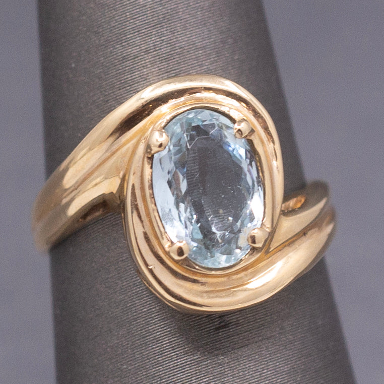 Vintage Aquamarine Bypass Swirl Ring in 14k Yellow Gold