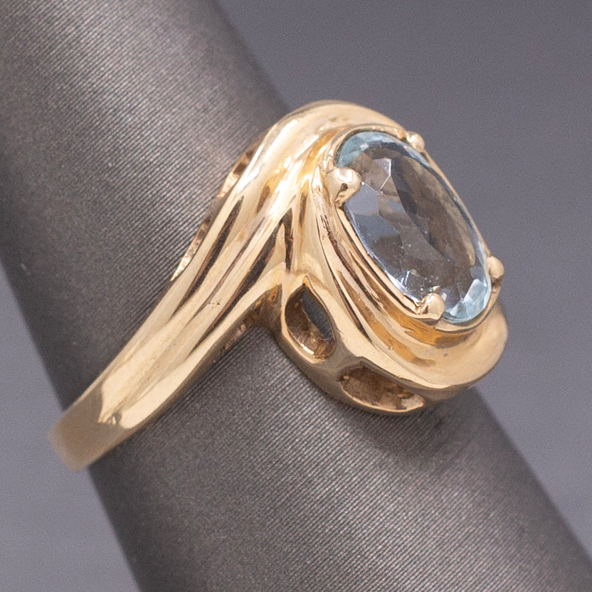 Vintage Aquamarine Bypass Swirl Ring in 14k Yellow Gold