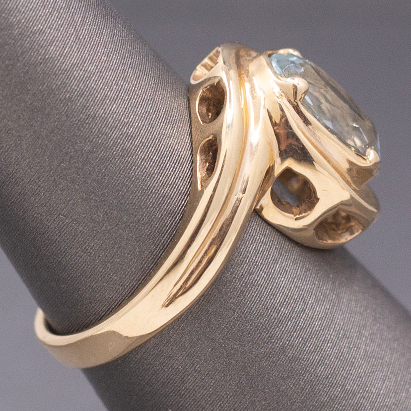 Vintage Aquamarine Bypass Swirl Ring in 14k Yellow Gold
