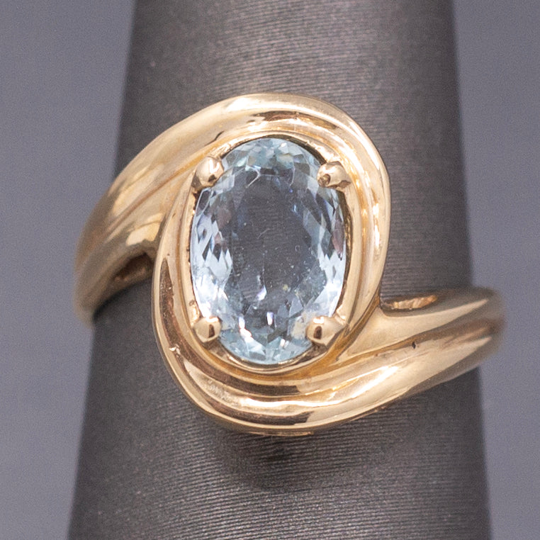 Vintage Aquamarine Bypass Swirl Ring in 14k Yellow Gold