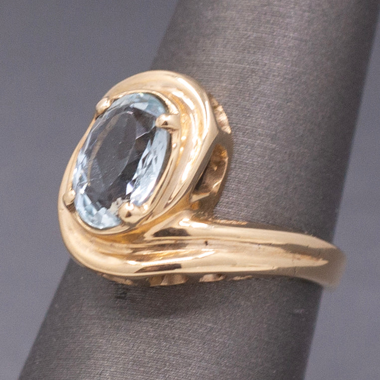 Vintage Aquamarine Bypass Swirl Ring in 14k Yellow Gold