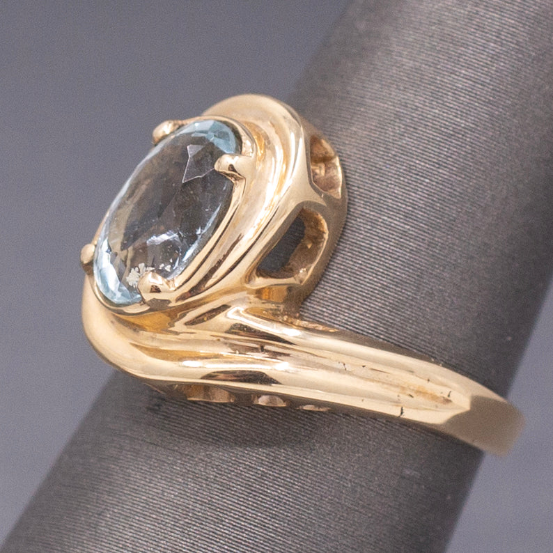 Vintage Aquamarine Bypass Swirl Ring in 14k Yellow Gold