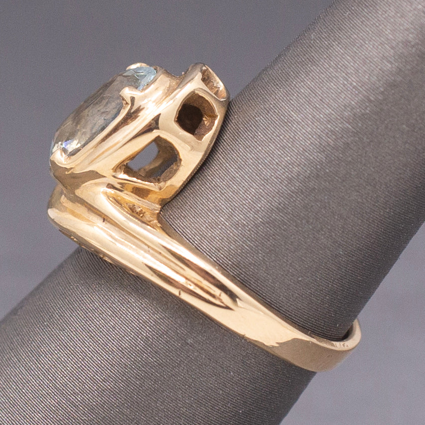 Vintage Aquamarine Bypass Swirl Ring in 14k Yellow Gold
