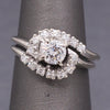 Vintage Round Diamond Bypass Wedding Ring Set in 14k White Gold