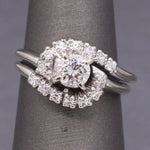 Vintage Round Diamond Bypass Wedding Ring Set in 14k White Gold