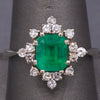 Fine Vintage Emerald Cut Natural Emerald and Diamond Ring in 14k White Gold