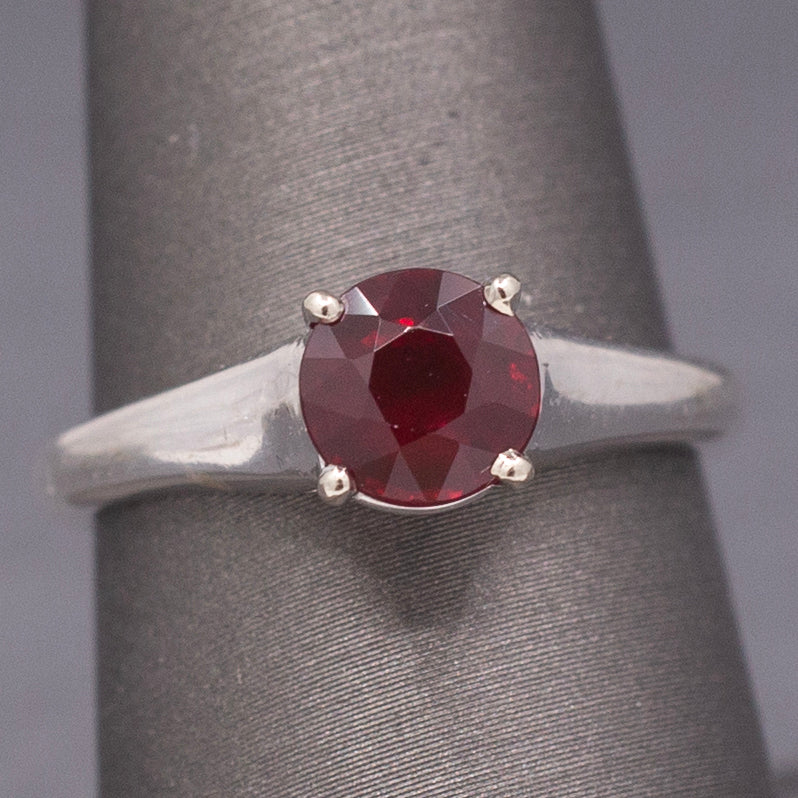 Classic Vintage Natural Deep Red Ruby Solitaire Ring in 14k White Gold