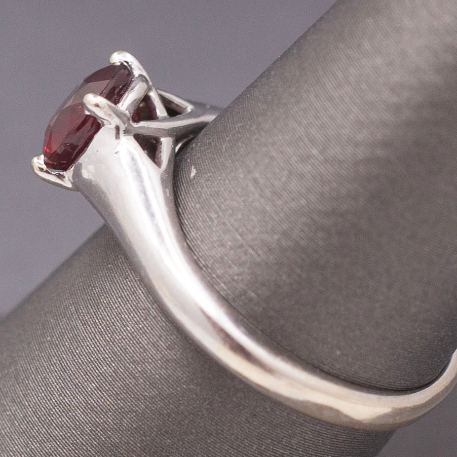 Classic Vintage Natural Deep Red Ruby Solitaire Ring in 14k White Gold