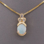 Vintage Petite Opal and Diamond Pendant Necklace in 14k Yellow Gold