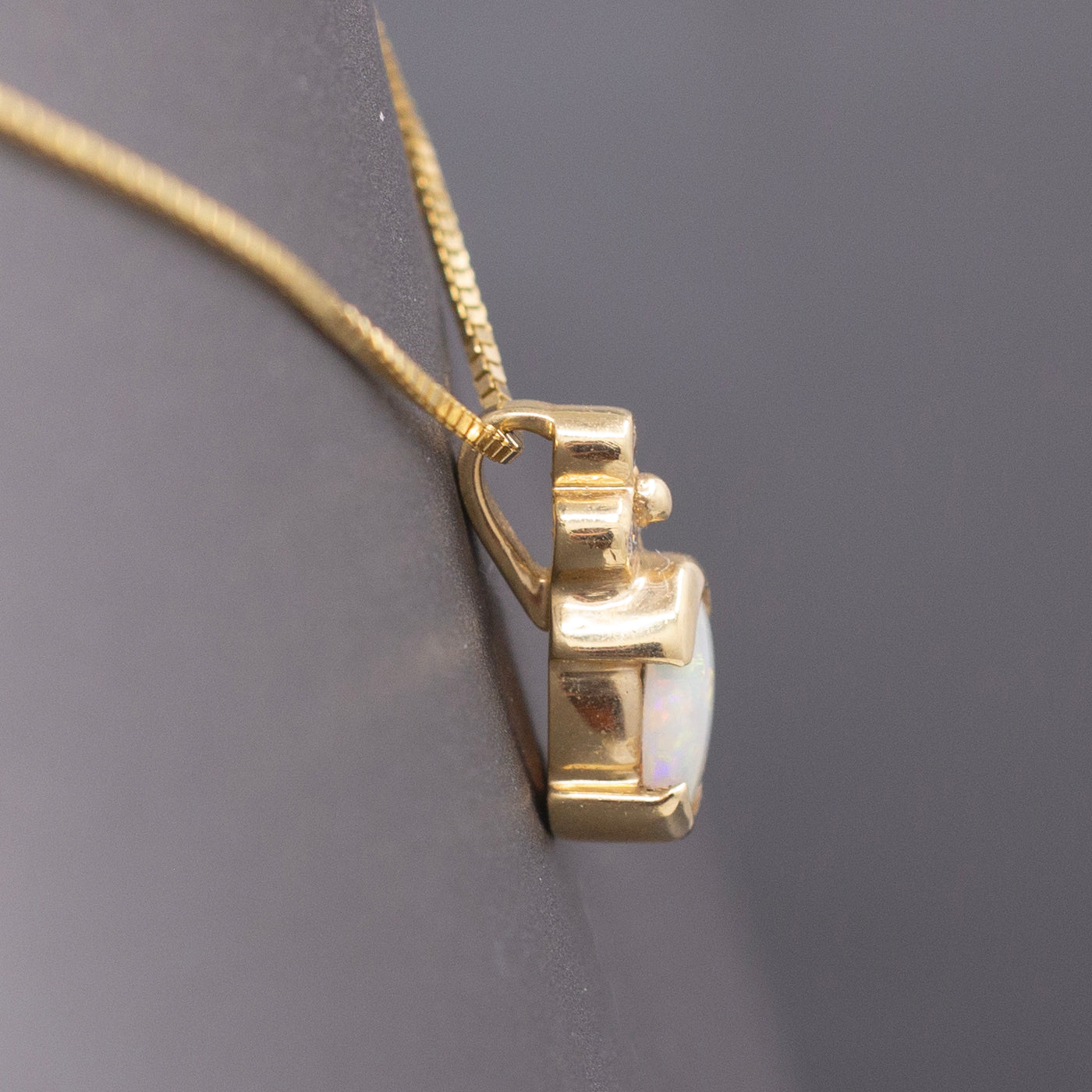 Vintage Petite Opal and Diamond Pendant Necklace in 14k Yellow Gold