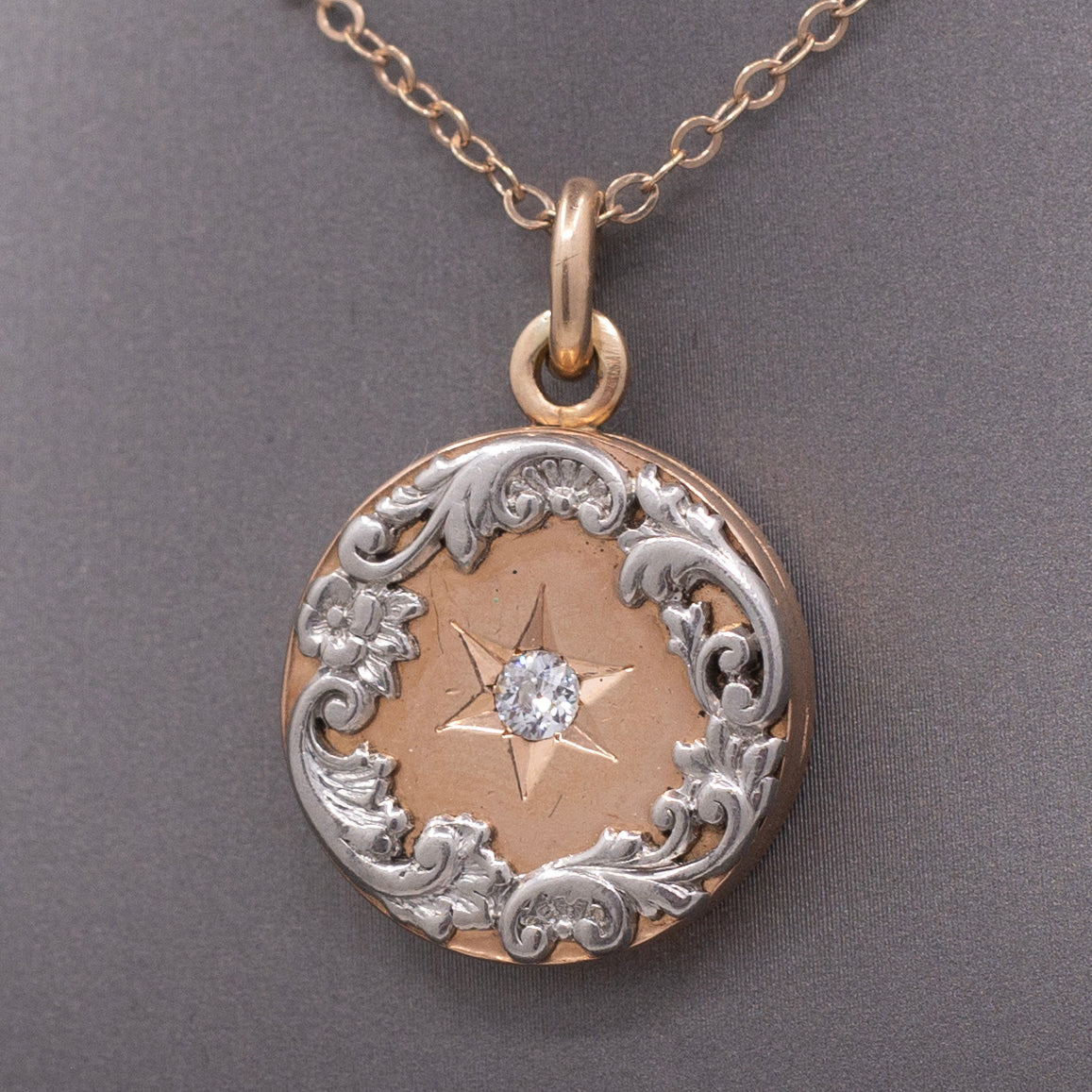 Stunning Victorian Old Mine Cut Diamond Locket in 14k Rose Gold and Platinum