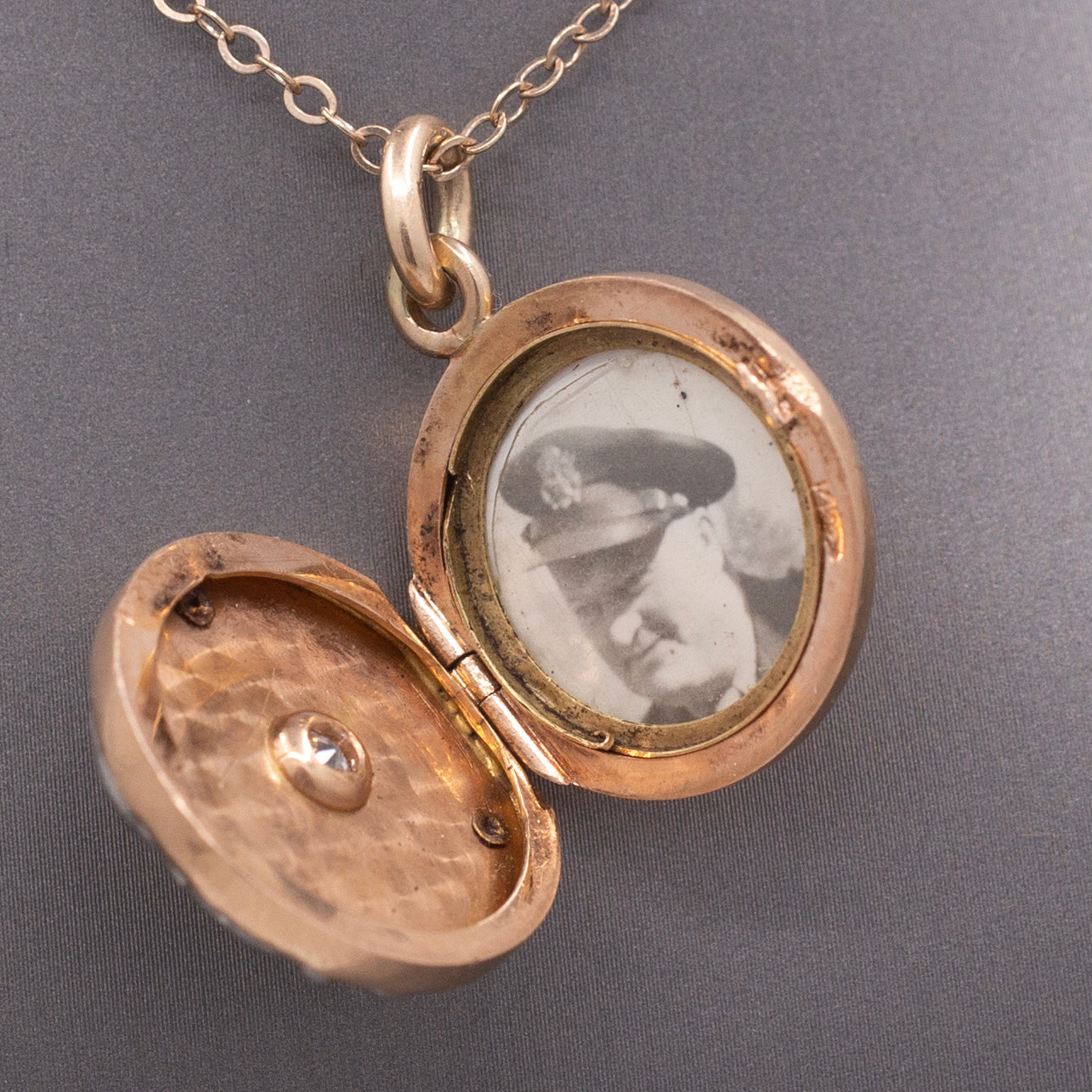 Stunning Victorian Old Mine Cut Diamond Locket in 14k Rose Gold and Platinum