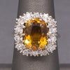 Vintage Cushion Cut Citrine and Diamond Halo Statement Ring in 14k White Gold