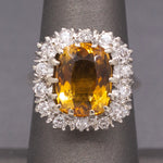 Vintage Cushion Cut Citrine and Diamond Halo Statement Ring in 14k White Gold
