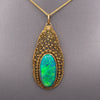 Antique Art Nouveau Lightning Ridge Black Opal Pendant Necklace in 14k Yellow Gold