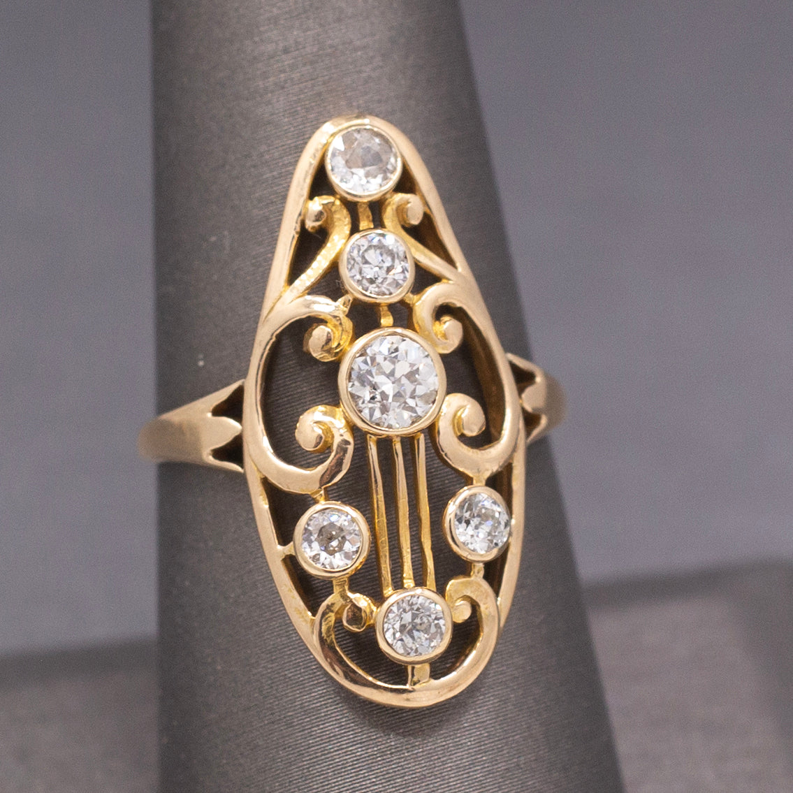 Art Nouveau Old European Cut Diamond Cluster Ring in 14k Yellow Gold