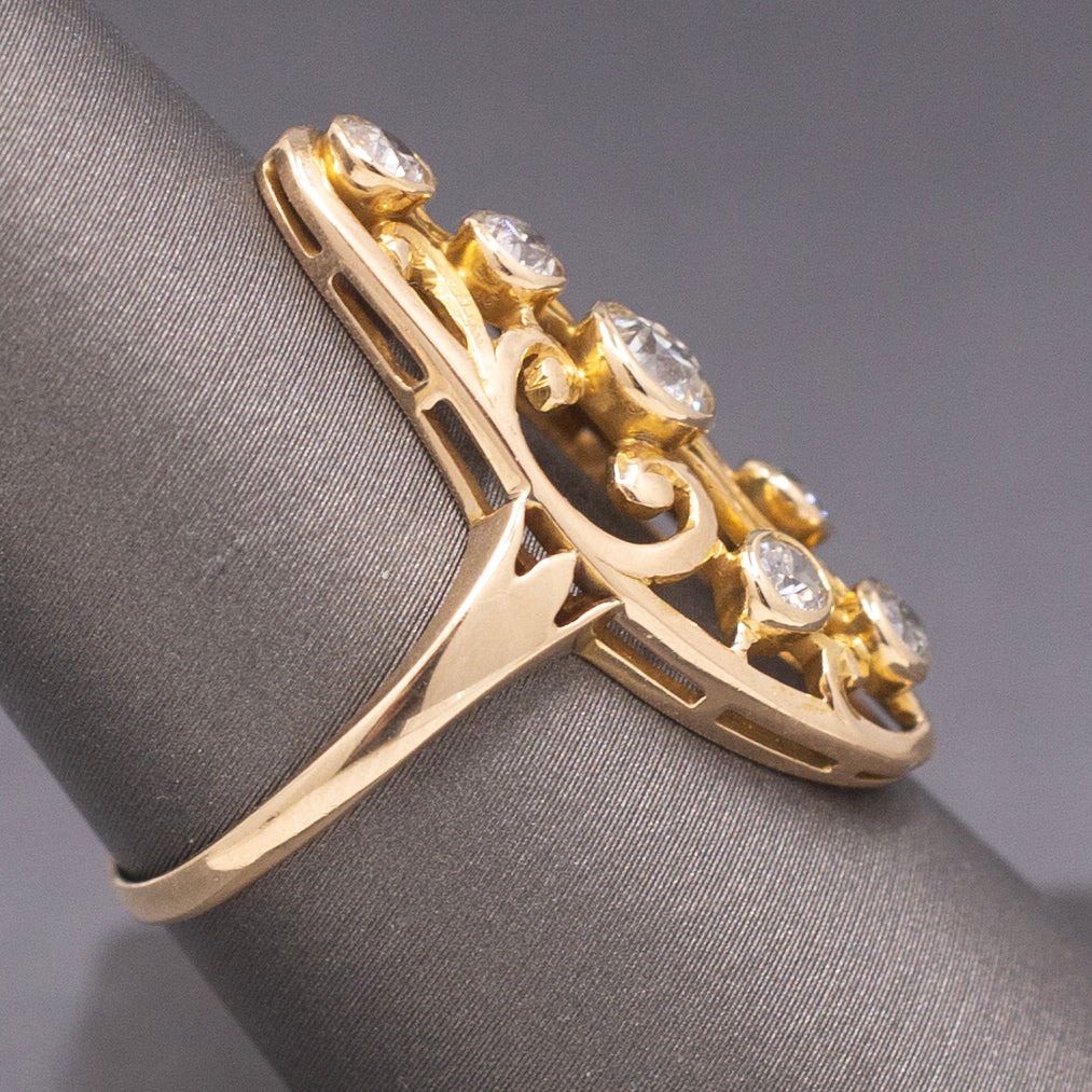 Art Nouveau Old European Cut Diamond Cluster Ring in 14k Yellow Gold