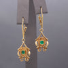 Feminine Bezel Set Emerald Dangle Drop Earrings in 18k Yellow Gold
