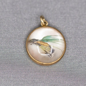 Antique Essex Crystal Fishing Lure Pendant Charm in 14k Yellow Gold