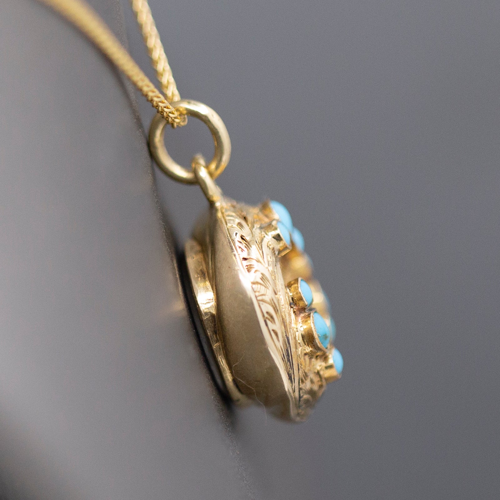 Antique Victorian Turquoise Round Locket with Glass Back and Lock of Hair in 14k Gold