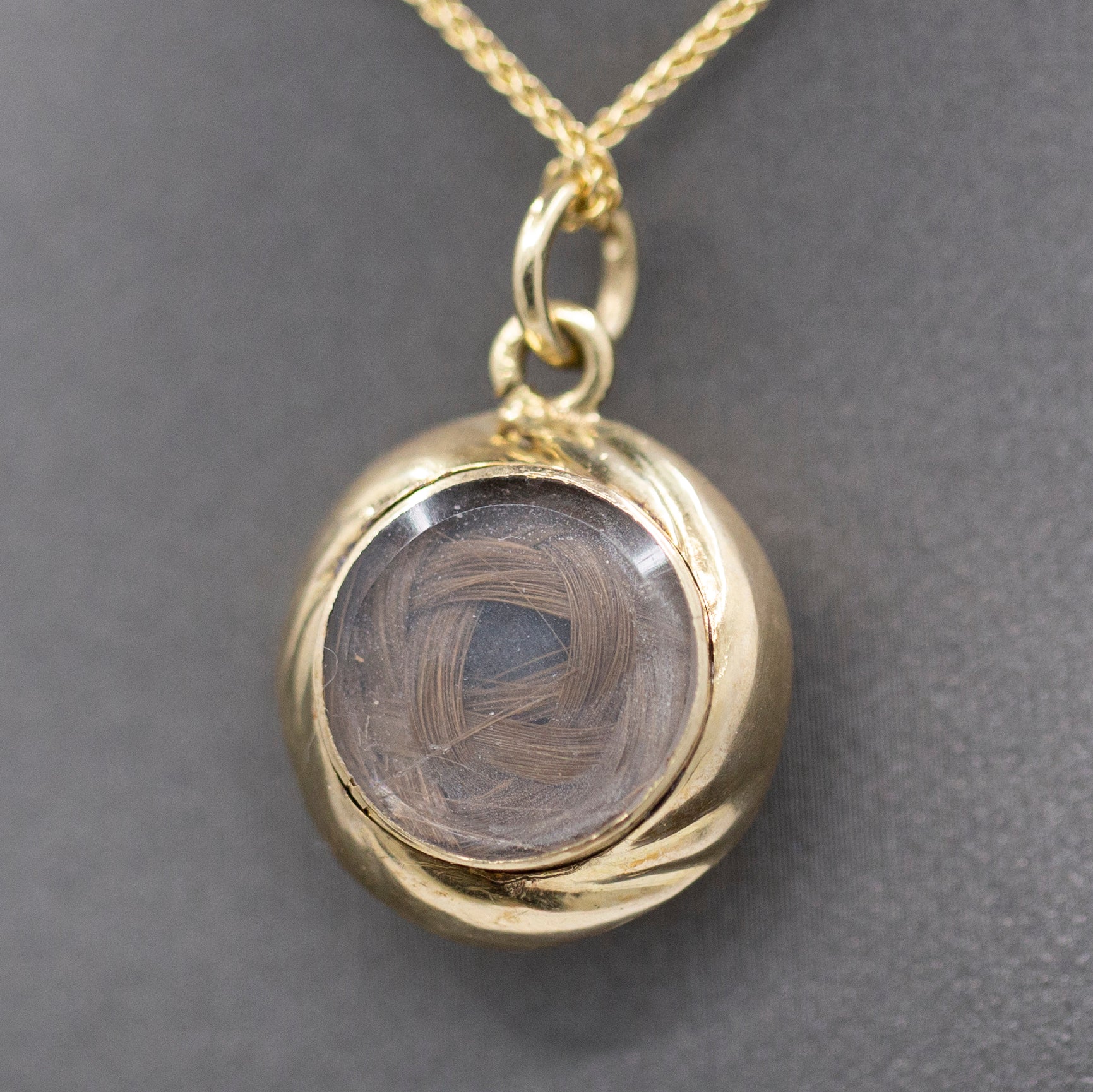 Antique Victorian Turquoise Round Locket with Glass Back and Lock of Hair in 14k Gold